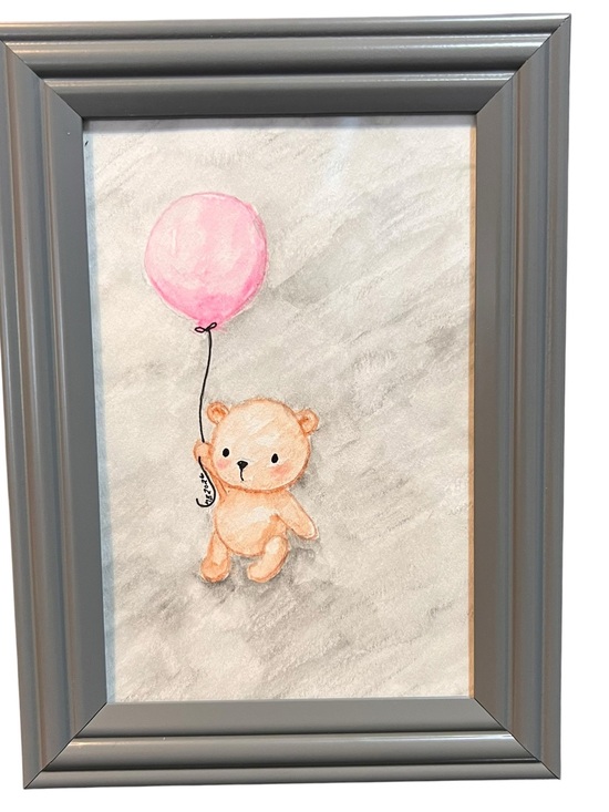 Other - Handmade Cute Bear with Pink Balloon Watercolor